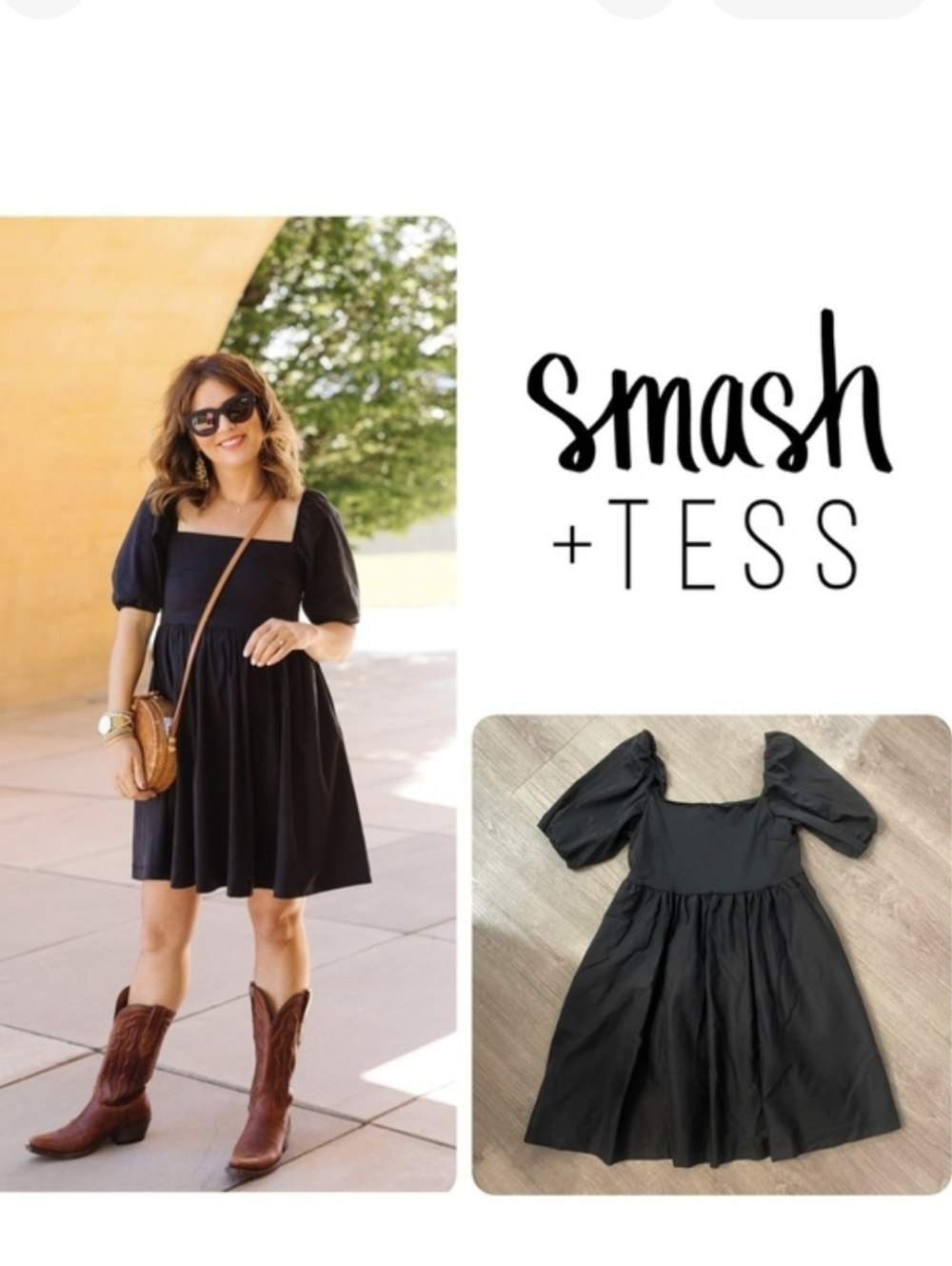 Smash + Tess & Jillian Harris, The Sunrise Black Puff Sleeve Mini Dress, Size L